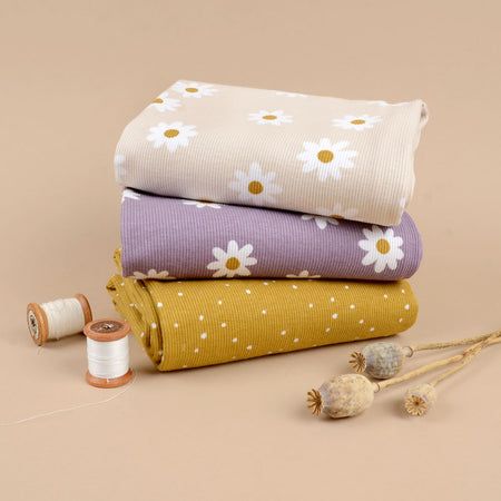 Fairtrade Bio Rib Jersey Daisy sand