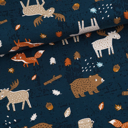 Fairtrade Biojersey Fuchs, Elch und Bär - water by night (GOTS)