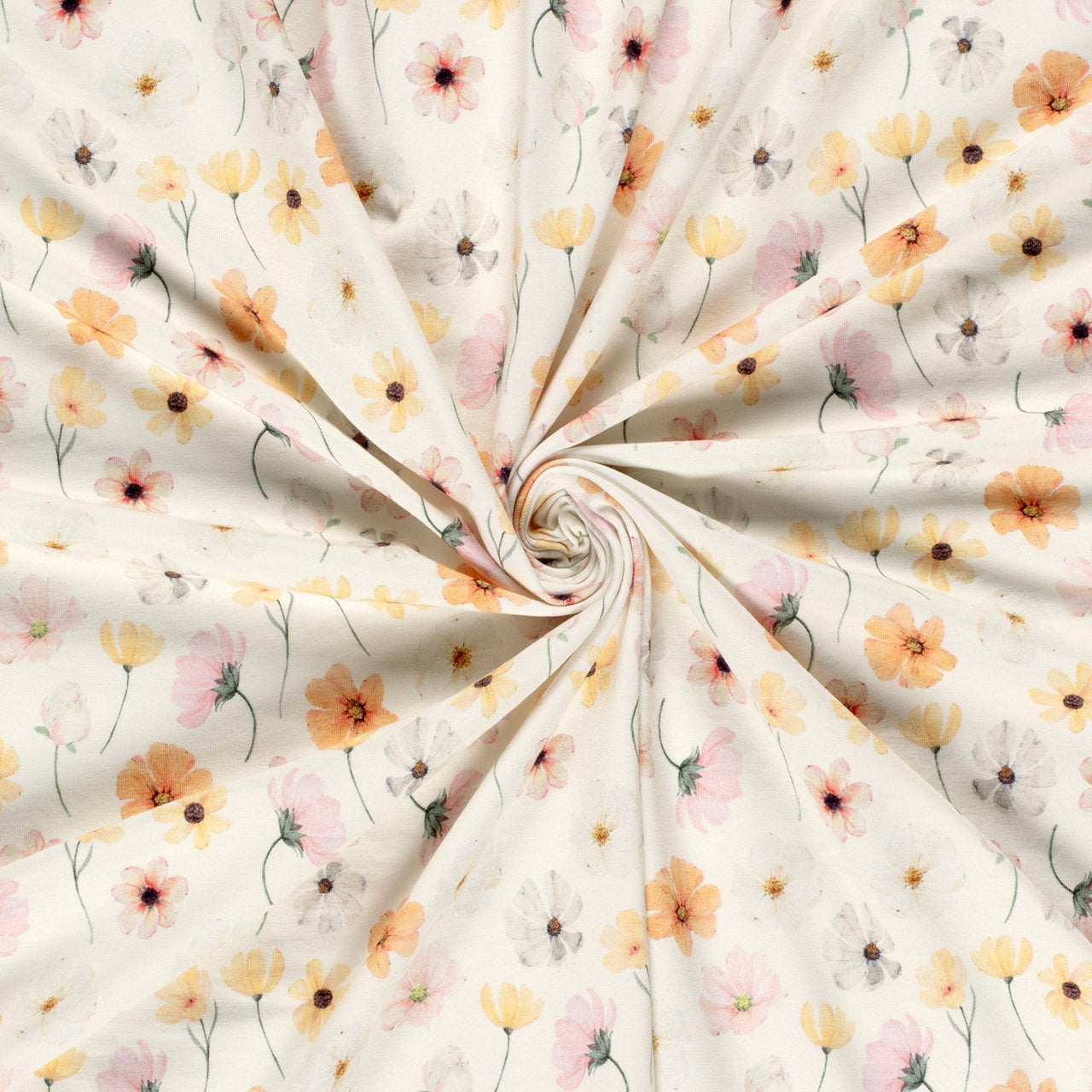 Fairtrade Biojersey Helle Blumen Wollweiss (GTOS)