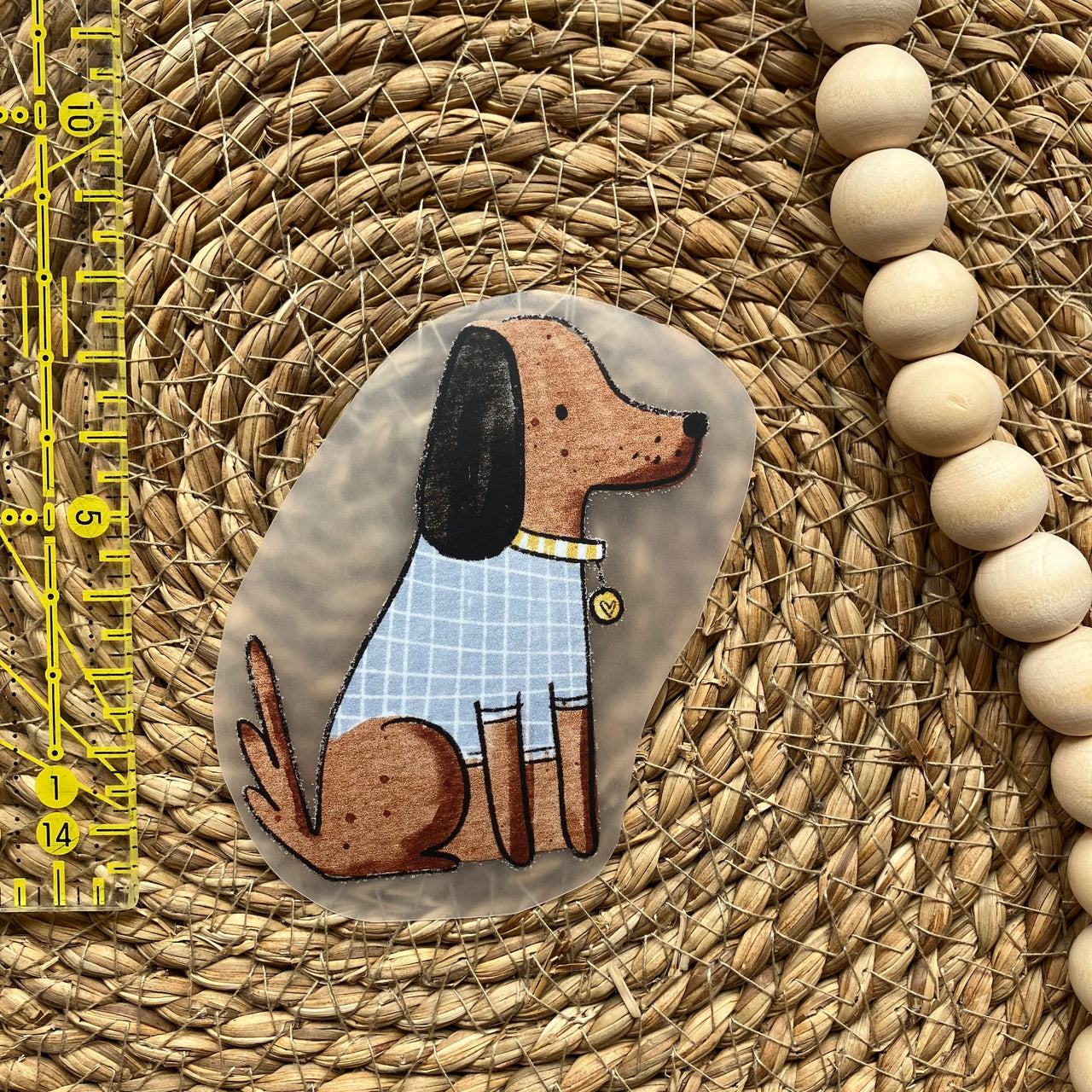 Bügelbild Dackel kariert