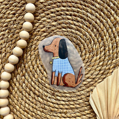 Bügelbild Dackel kariert links