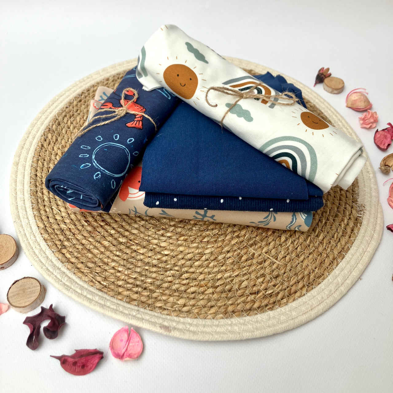 Restepaket Jersey, Bündchen und Ribjersey "Sommer blau"