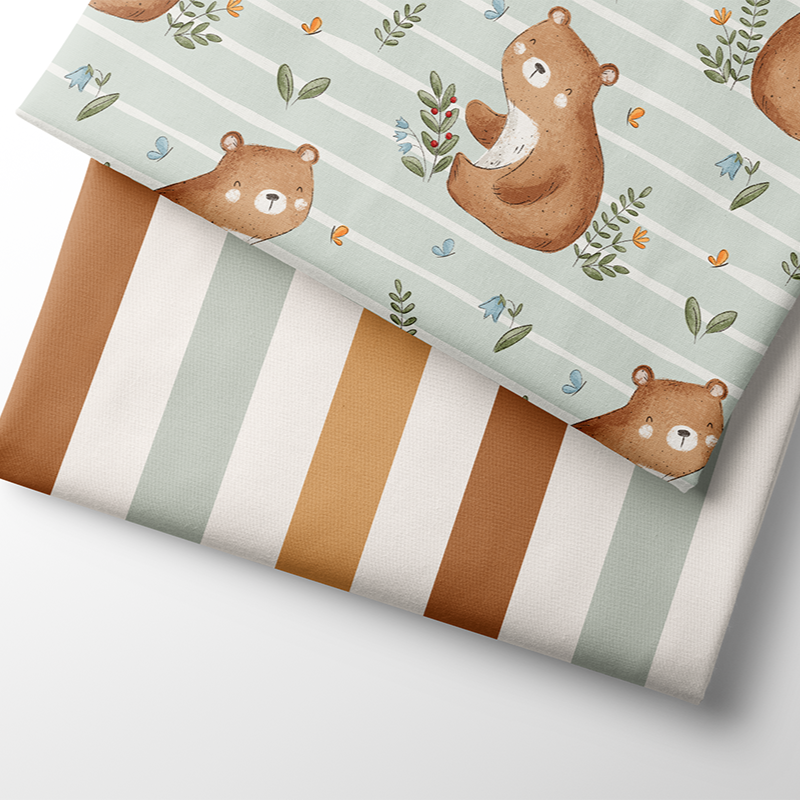 Fairtrade Biojersey Vertikale Streifen grün-cognac (GOTS)-Stoff-Faybee - schöne Biostoffe für Kinder in Maur bei Zürich kaufen