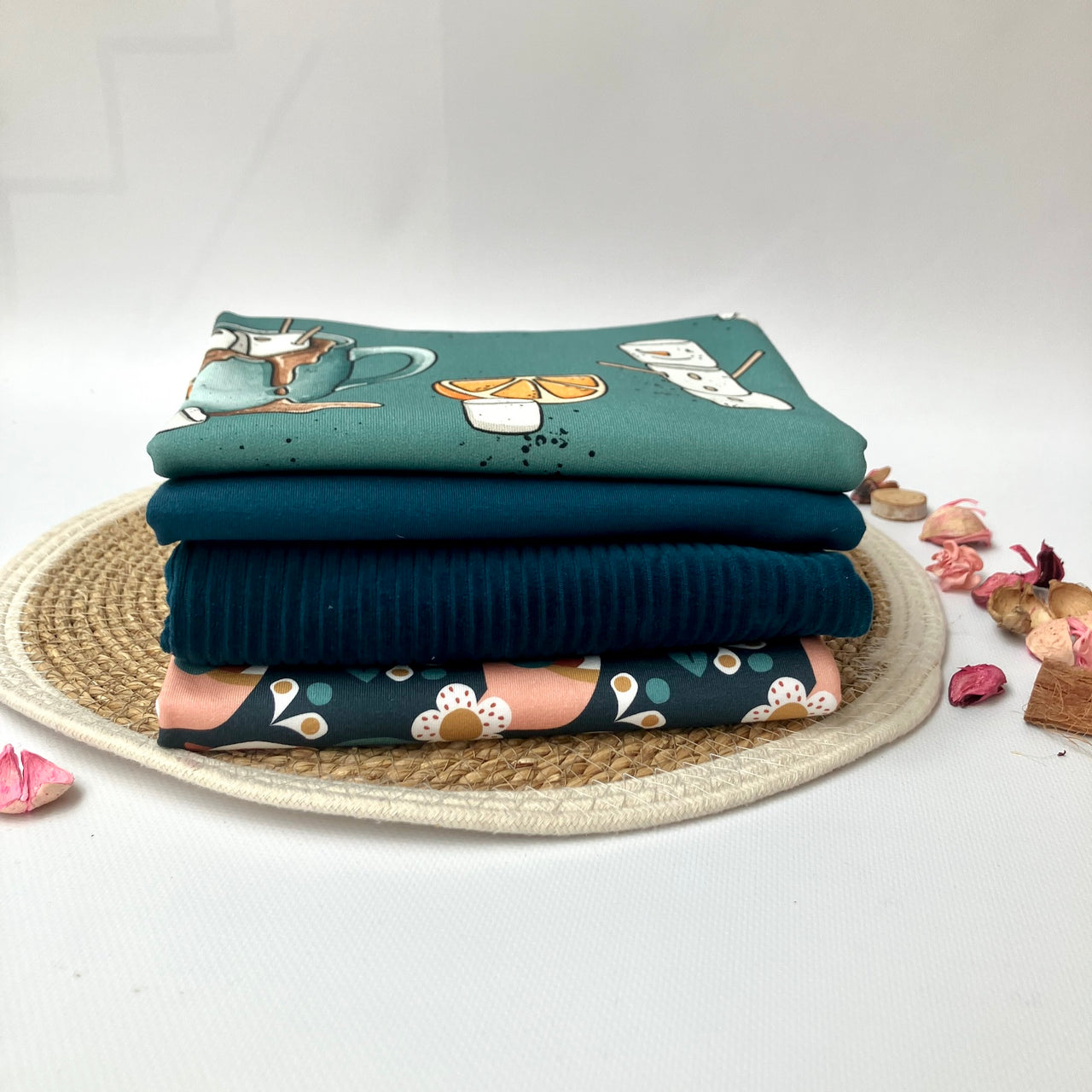 Restepaket Bio Jersey, French Terry und Cordnicky "Petrolblau"