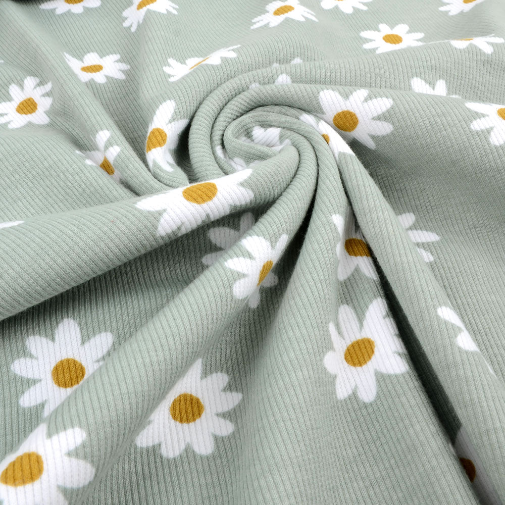 Fairtrade Bio Rib Jersey Daisy Sage