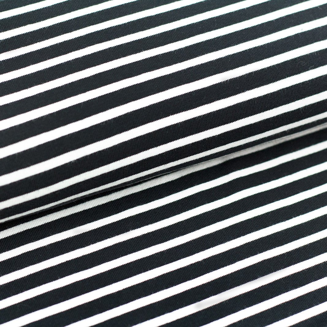 Fairtrade Biojersey - Streifen Classic schwarz/weiss