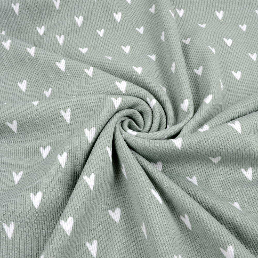 Fairtrade Bio Rib Jersey Hearts sage
