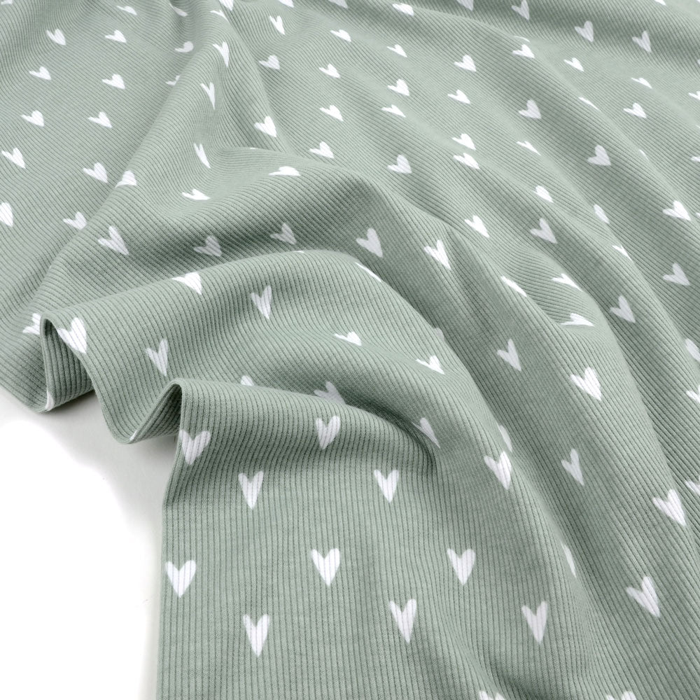 Fairtrade Bio Rib Jersey Hearts sage