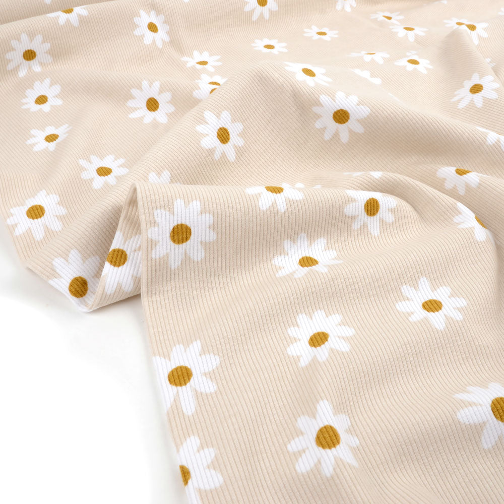 Fairtrade Bio Rib Jersey Daisy sand