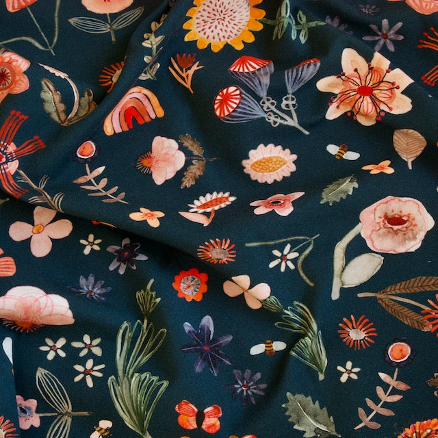 Reststück 29 cm - Fairtrade Biojersey Blümli Marine (GOTS)