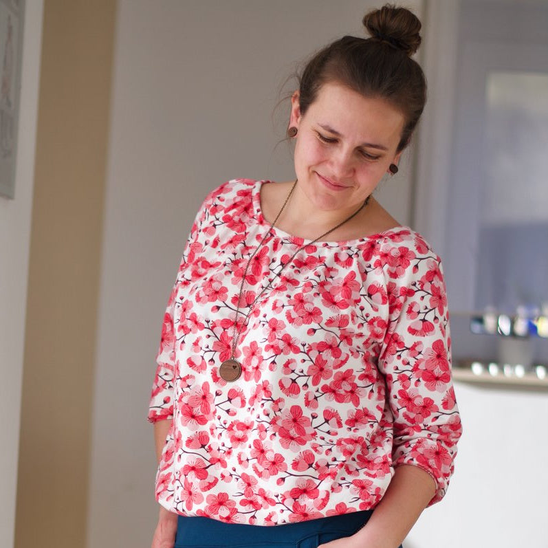 Fairtrade Biojersey Kirschblüten Weiss