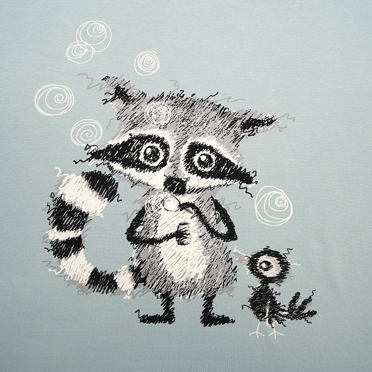 Fairtrade Biojersey Racoons Panel Gletscher