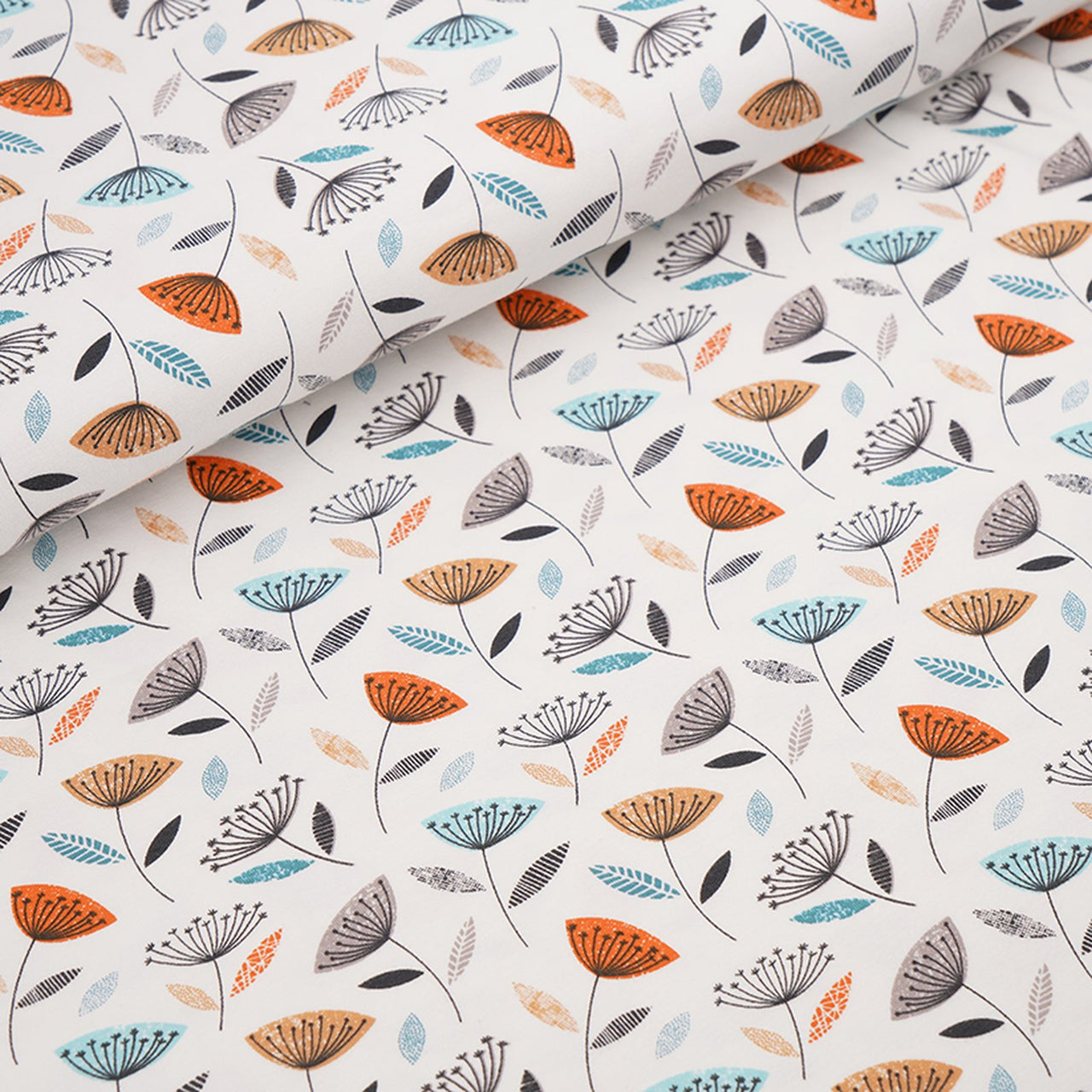 Fairtrade Biojersey Retro Flowers Weiss