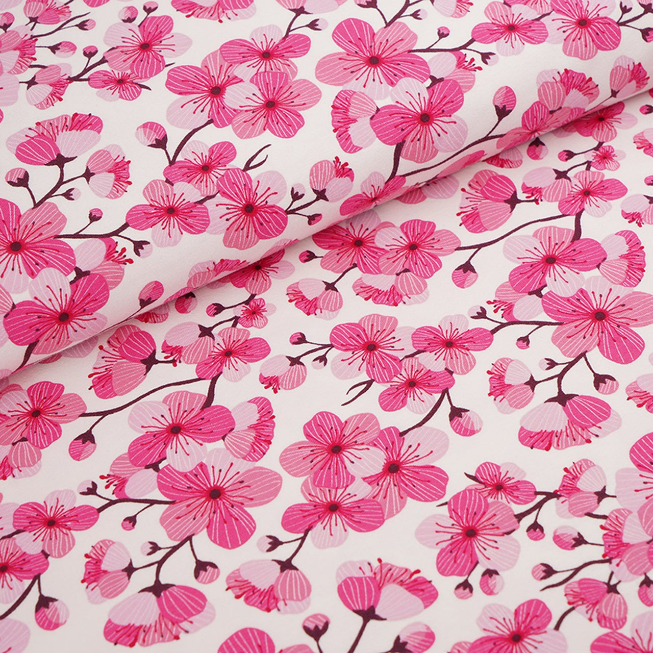 Fairtrade Biojersey Kirschblüten Weiss