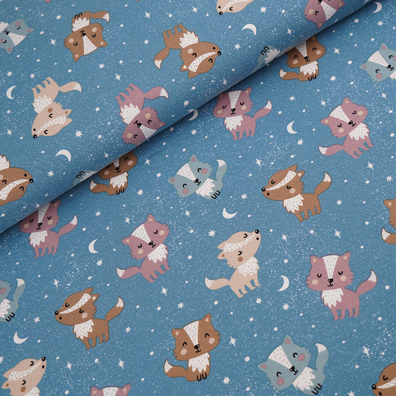 Reststück 15 cm - Fairtrade Biojersey Wölfchen pastell