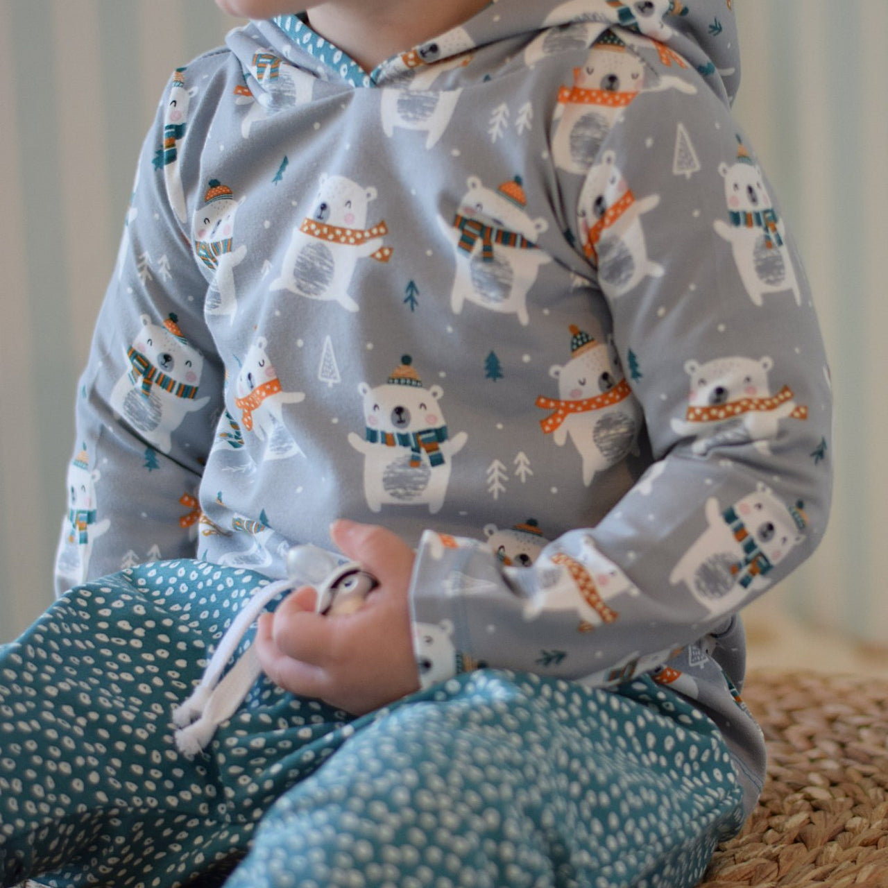 Fairtrade Biojersey Bärchenwald blau (GOTS)